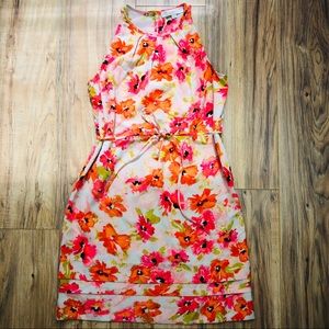 LOFT halter watercolor floral layered hem dress